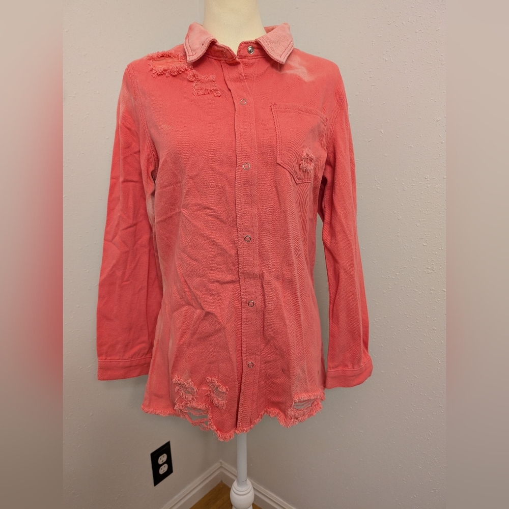 Women's Coral / white Distressed Cotton Jacket Size Small